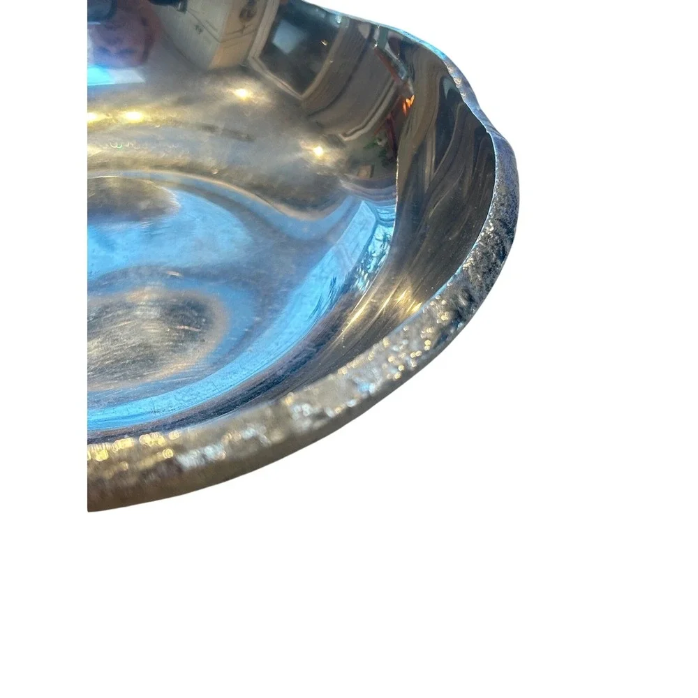 Modern Silver Metal Decorative Bowl Textured Raw Edge Polished Interior 6 Inch‎